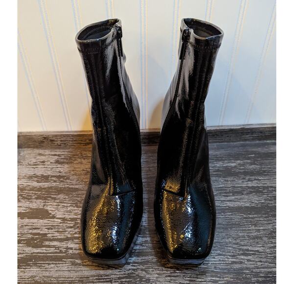 Impo Women's Black Patent Platform Square Toe Side Zip Block Heel Bootie Size 8 - Picture 3 of 8